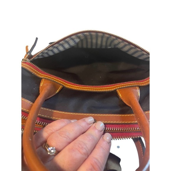 Dooney & Bourke Camden Saffiano Black Nylon Satchel w Brown Leather Trim - Picture 15 of 16